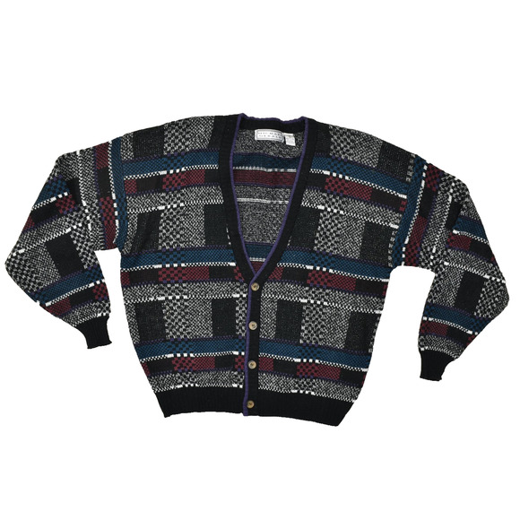 VTG Michael Gerald Mens Button Sweater Cardigan Abstract Plaid Size XL Acrylic - Picture 1 of 8